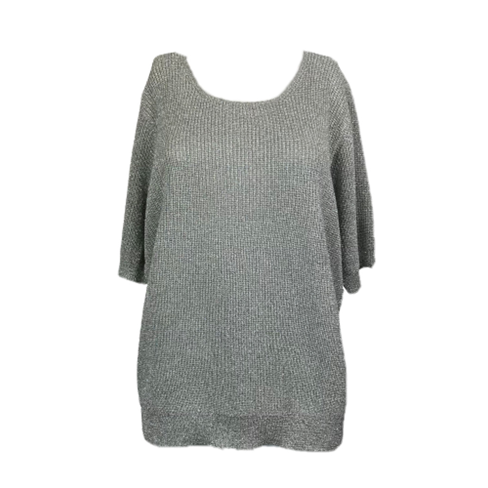 Christine Phillipe Sweater Womens Sz L‎ Vintage Silver Scoop Neck Short Sleeve